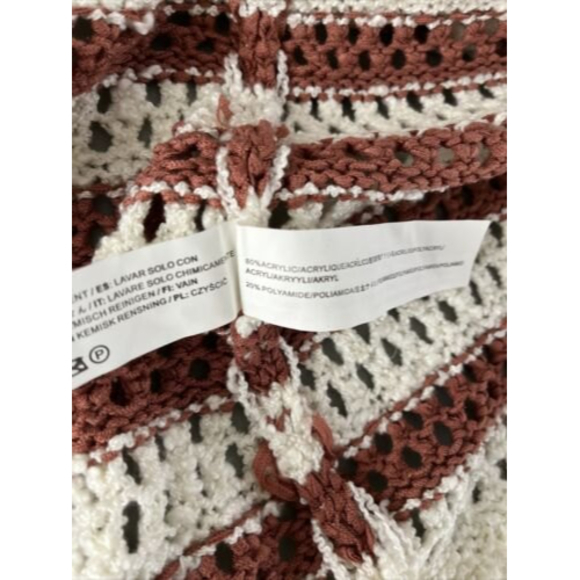 Moon River Striped Pointelle Crochet Open Front Knit Midi Cardigan - Picture 7 of 9